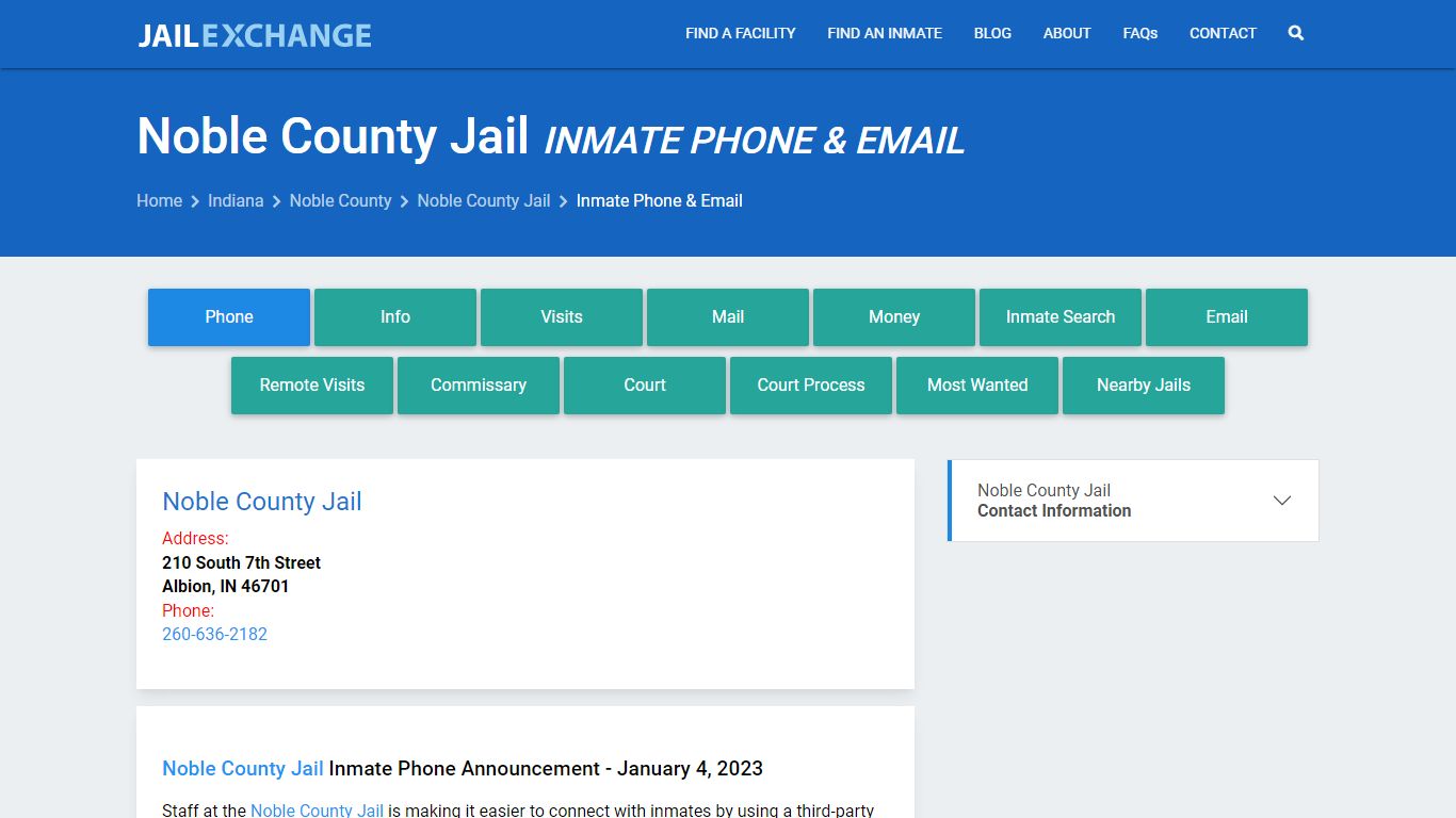 Inmate Phone - Noble County Jail, IN - Jail Exchange